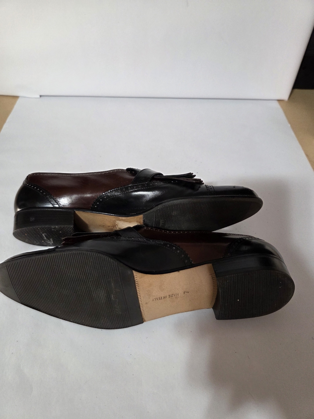Vintage Salvatore Ferragamo Kiltie Monk Strap Loafers Black Burgudy Leather 7 4A - Picture 4 of 9